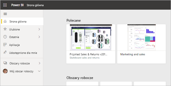 Polecana zawartość usługi Power BI na stronie głównej