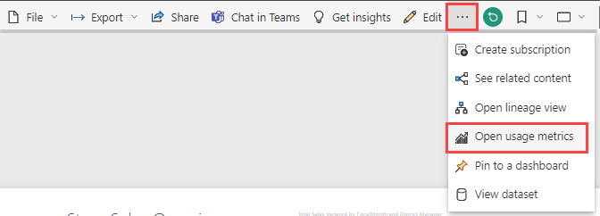 Zrzut ekranu przedstawiający wybieranie pozycji Więcej opcji Otwórz metryki użycia.