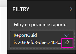 Zrzut ekranu przedstawiający usuwanie filtru.