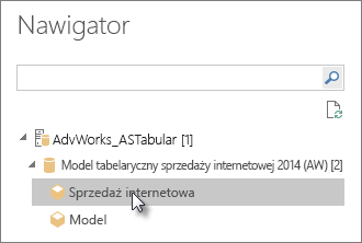 Zrzut ekranu przedstawia model tabelaryczny lub perspektywę Nawigatora.