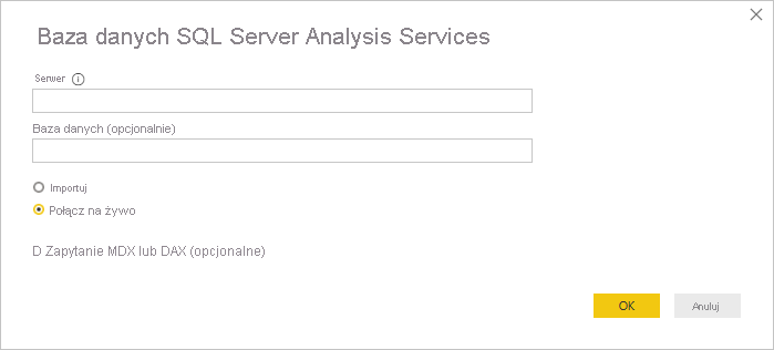 Zrzut ekranu przedstawiający okno bazy danych usług SQL Server Analysis Services.