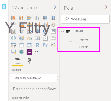 Screenshot shows the table created with the two fields loaded into Power BI Desktop.