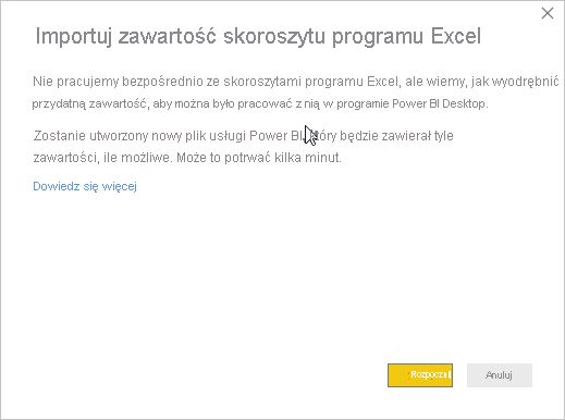 Zrzut ekranu przedstawiający komunikat Importuj zawartość skoroszytu programu Excel.