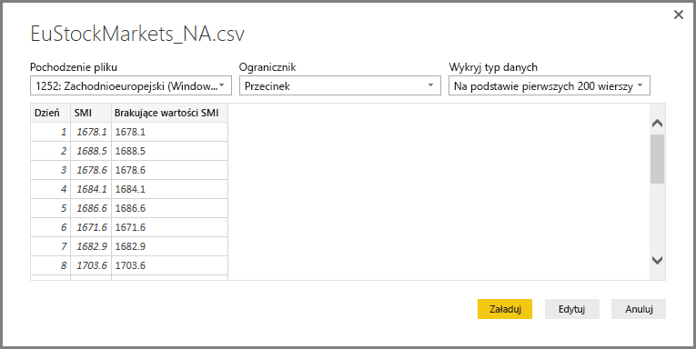 Screenshot of the CSV file dialog, showing the selected CSV.