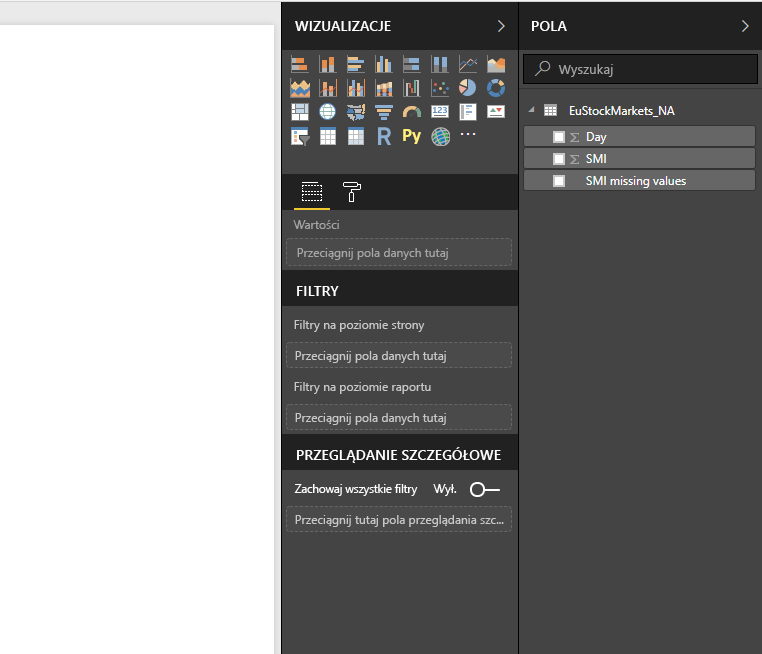 Screenshot of the Fields pane, showing the loaded data.