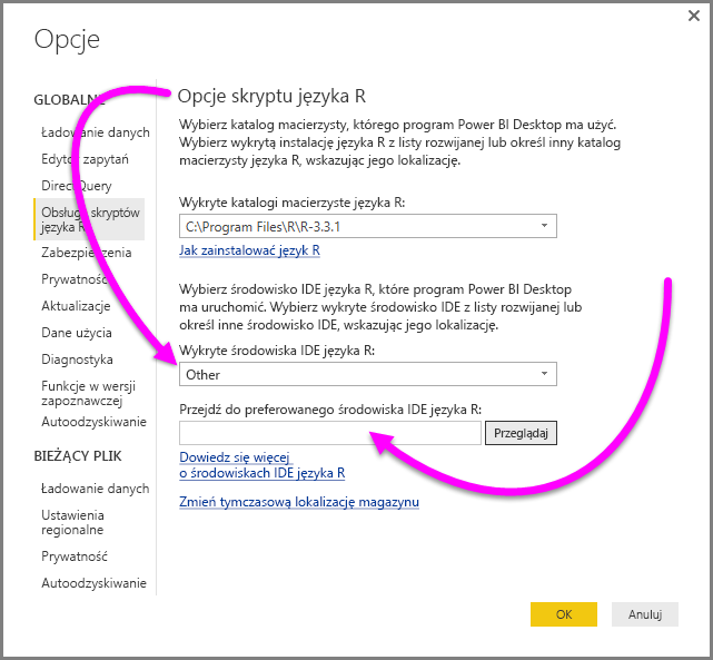 Screenshot of the Options dialog, showing Other is entered in the Detected R I D E field to enter a preferred R I D E.