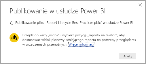 Zrzut ekranu przedstawiający publikowanie w toku.