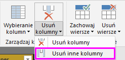 Zrzut ekranu przedstawia kolumny wyróżnione przy użyciu opcji Usuń inne kolumny wybrane na wstążce.