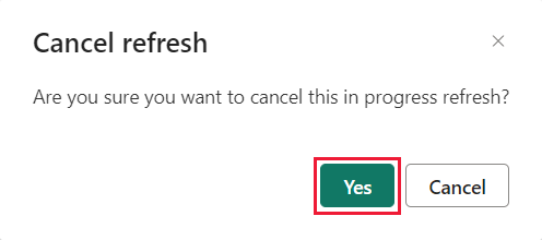 Zrzut ekranu przedstawiający okno wyskakujące anulowania odświeżania z wyróżnionym przyciskiem Tak.