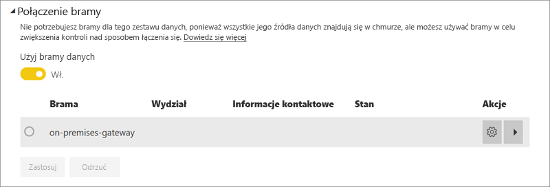 Zrzut ekranu przedstawiający okno dialogowe połączenia bramy usługa Power BI.