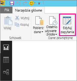 Screenshot shows the Transform data option of the Home ribbon where you can edit queries.