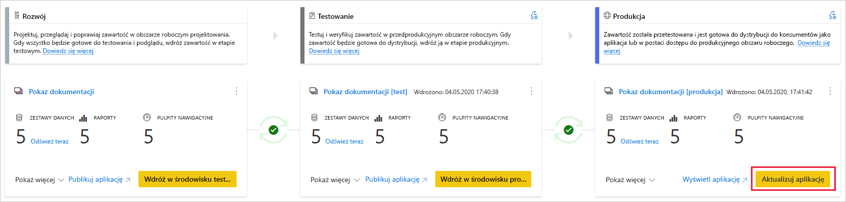 Zrzut ekranu przedstawiający okno dialogowe Aktualizowanie aplikacji.