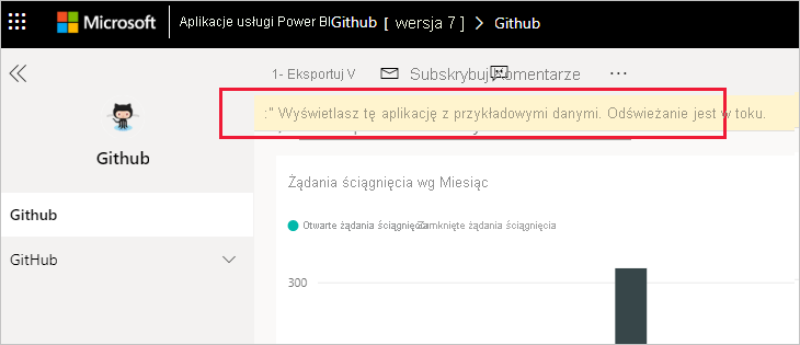 Power BI GitHub app refresh in progress