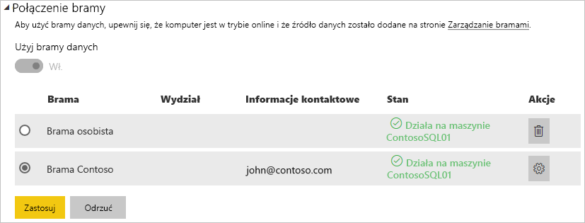 Zrzut ekranu przedstawiający sposób tworzenia połączenia bramy.