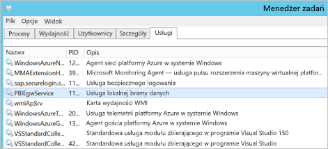 Zrzut ekranu przedstawiający kartę Usługi Menedżera zadań
