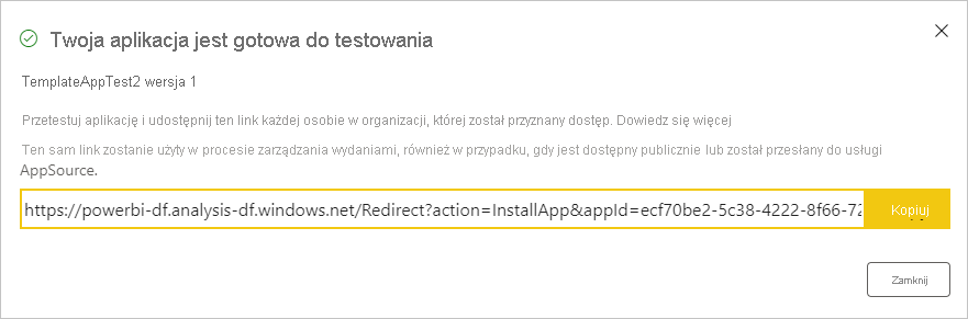 Zrzut ekranu przedstawiający komunikat, że aplikacja testowa jest gotowa.