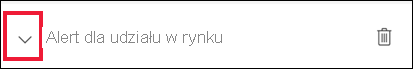 Zrzut ekranu przedstawiający okno zarządzania alertami. Obok alertu Alert dotyczący udziału w rynku jest wywoływana strzałka.