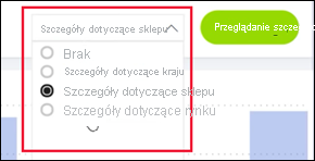 Zrzut ekranu przedstawiający menu rozwijane przeglądania szczegółowego z wieloma miejscami docelowymi.