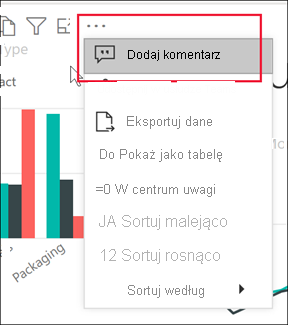 Zrzut ekranu przedstawiający menu Więcej opcji. Dodaj komentarz jest opisany.