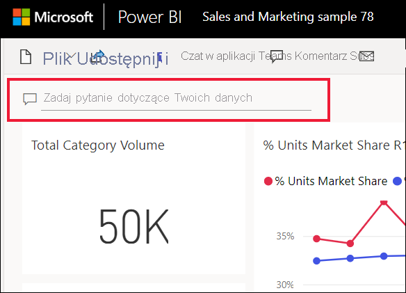 Zrzut ekranu przedstawiający pytanie dotyczące danych w czerwonym polu na pulpicie nawigacyjnym wizualizacji.