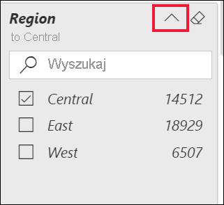 Zrzut ekranu przedstawiający rozwinięty filtr i strzałkę obok wyróżnionej nazwy filtru.