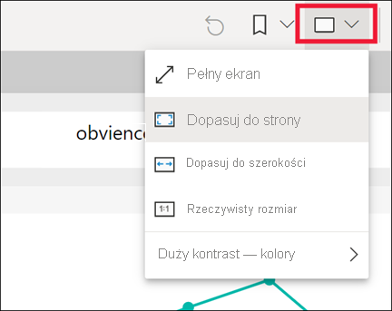 Zrzut ekranu przedstawiający opcje menu Widok na pasku akcji.