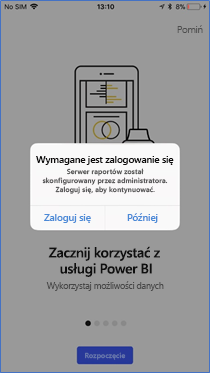 Zrzut ekranu przedstawiający okno dialogowe Logowanie wymagane do serwera raportów.