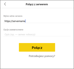Zrzut ekranu przedstawiający okno dialogowe Łączenie z serwerem.