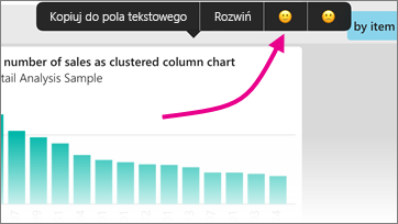 Zrzut ekranu przedstawiający wykres kolumnowy przedstawiający opinię ze wskaźnikiem do buźki.