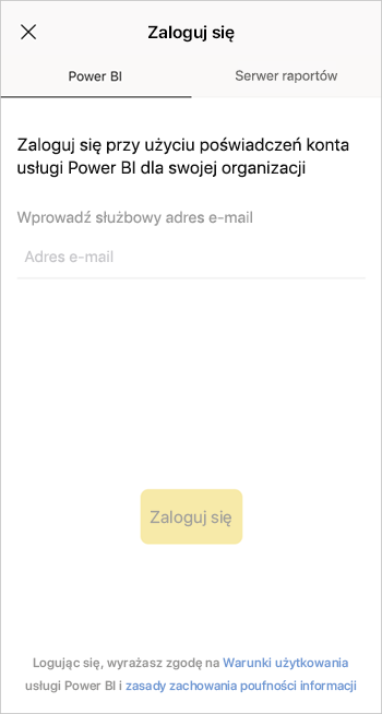 Logowanie się do aplikacji mobilnej Power BI