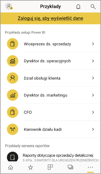 Przykłady dla urządzeń przenośnych usługi Power BI