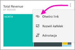 Zrzut ekranu przedstawiający pulpit nawigacyjny przedstawiający wielokropek pionowy wskazujący link Otwórz.