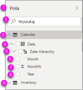 Screenshot of the focus progression for the Data list with expanded tables.