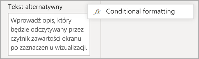 Zrzut ekranu przedstawiający okienko tekstowe Alt z wyróżnioną ikoną formatowania warunkowego.