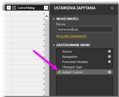 Zrzut ekranu przedstawiający okno dialogowe Ustawienia zapytania z wyróżnioną pozycją Dodano niestandardowe.