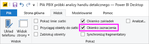 Zrzut ekranu przedstawiający włączanie okienka Wybór.