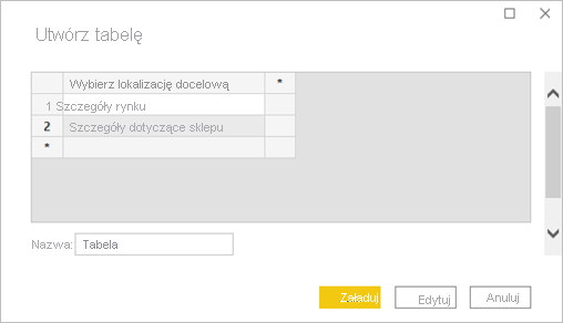 Zrzut ekranu przedstawiający okno Tworzenie tabeli.