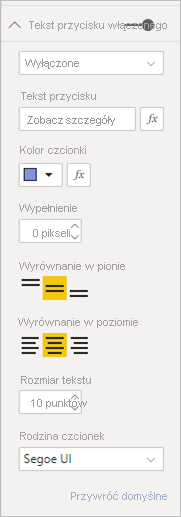 Zrzut ekranu przedstawiający sformatowany tekst przycisku wyłączonego.