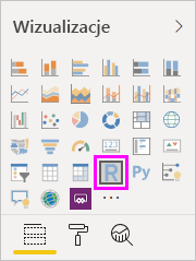 Zrzut ekranu przedstawiający okienko Wizualizacja z wyróżnioną ikoną wizualizacji języka R.