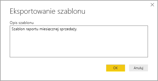 Zrzut ekranu przedstawiający okno dialogowe Eksportowanie opisu szablonu.