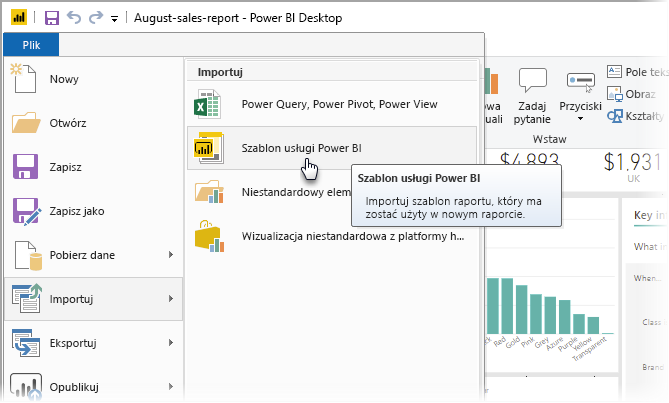 Zrzut ekranu programu Power BI Desktop przedstawiający opcje importu.