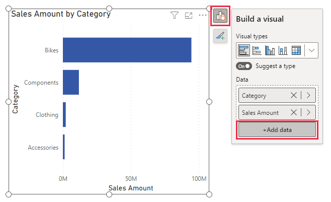 Zrzut ekranu przedstawiający obiekt on-object Add data (Dodawanie danych).