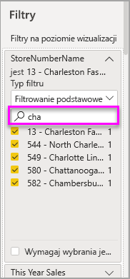 Screenshot of the Filters pane, highlighting an example filter search.