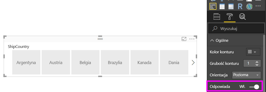 Zrzut ekranu przedstawiający fragmentator jest teraz dynamiczny w usługa Power BI.