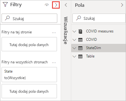 Zrzut ekranu przedstawiający sposób rozwijania okienka Filtry.