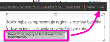 Zrzut ekranu przedstawiający pole tekstowe z wyróżnionym poleceniem Usuń.