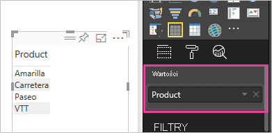 Zrzut ekranu przedstawiający pole Kategoria w obszarze Kolumny.