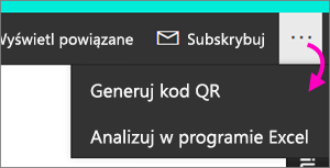 Zrzut ekranu przedstawiający raport z wyróżnioną pozycją Plik i Generuj kod QR.