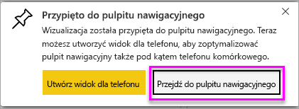 Zrzut ekranu przedstawiający komunikat o powodzeniu z wyróżnionym przyciskiem Przejdź do pulpitu nawigacyjnego.