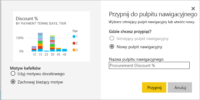 Zrzut ekranu przedstawiający okno Przypnij do pulpitu nawigacyjnego.